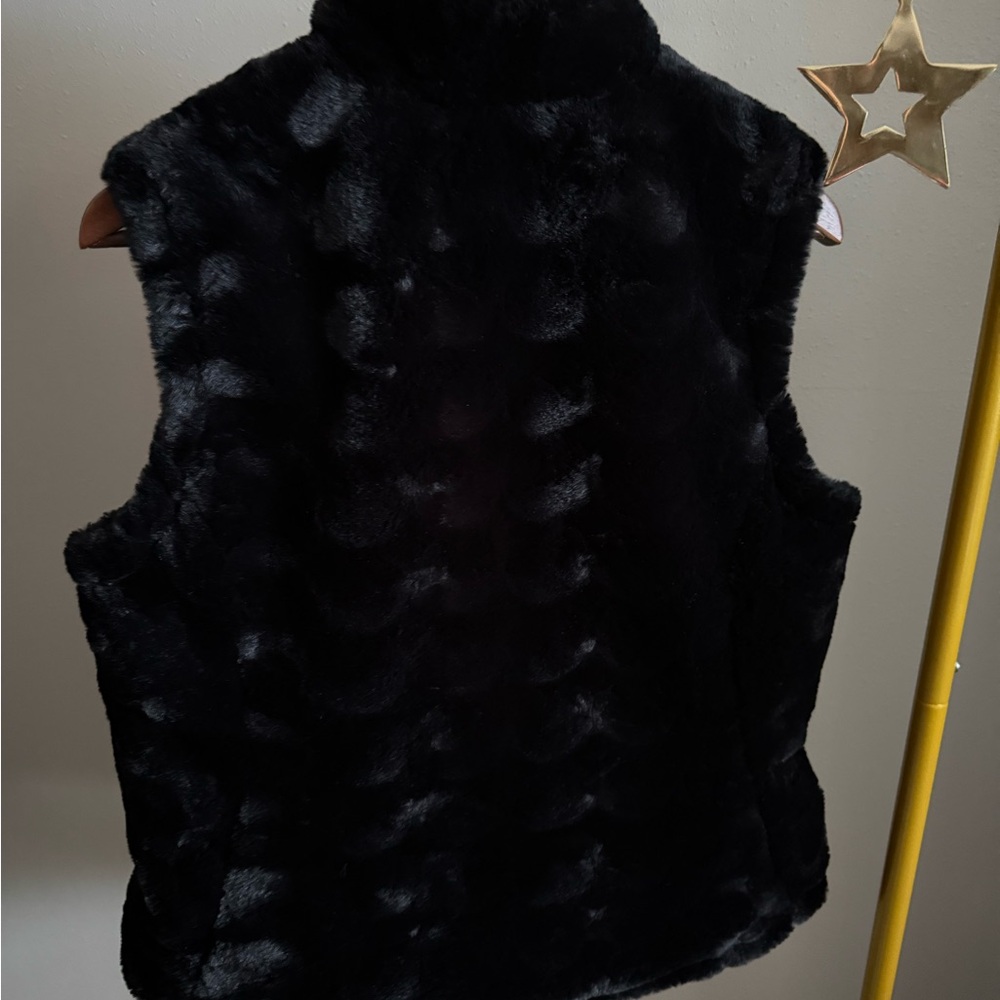 Nicole Miller Reversible Faux Fur Vest Black Quilted Puffer Vest Size M - Picture 2 of 5